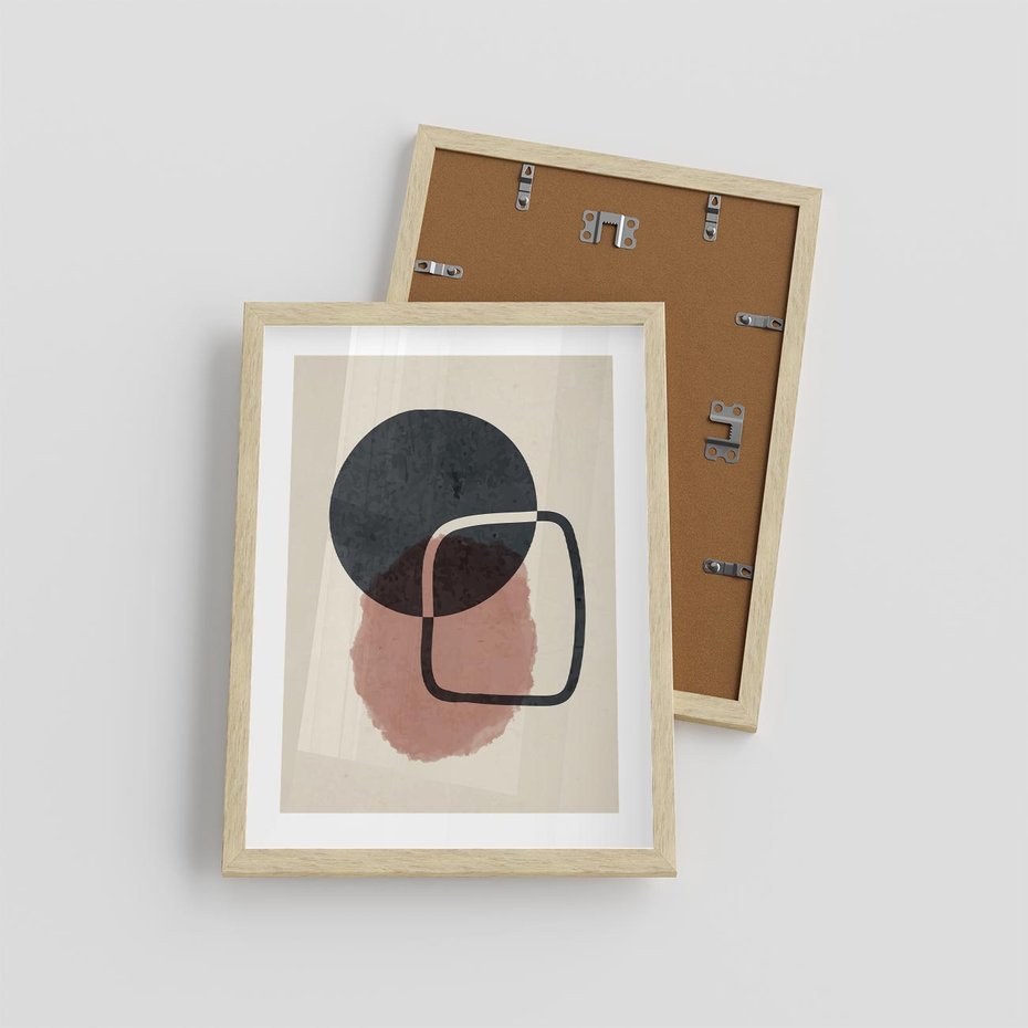 Plakat w ramie 30x40 - Abstrakcyjna Harmonia - abstrakcyjne nieregularne kształty, minimalistyczny plakat - rama drewno