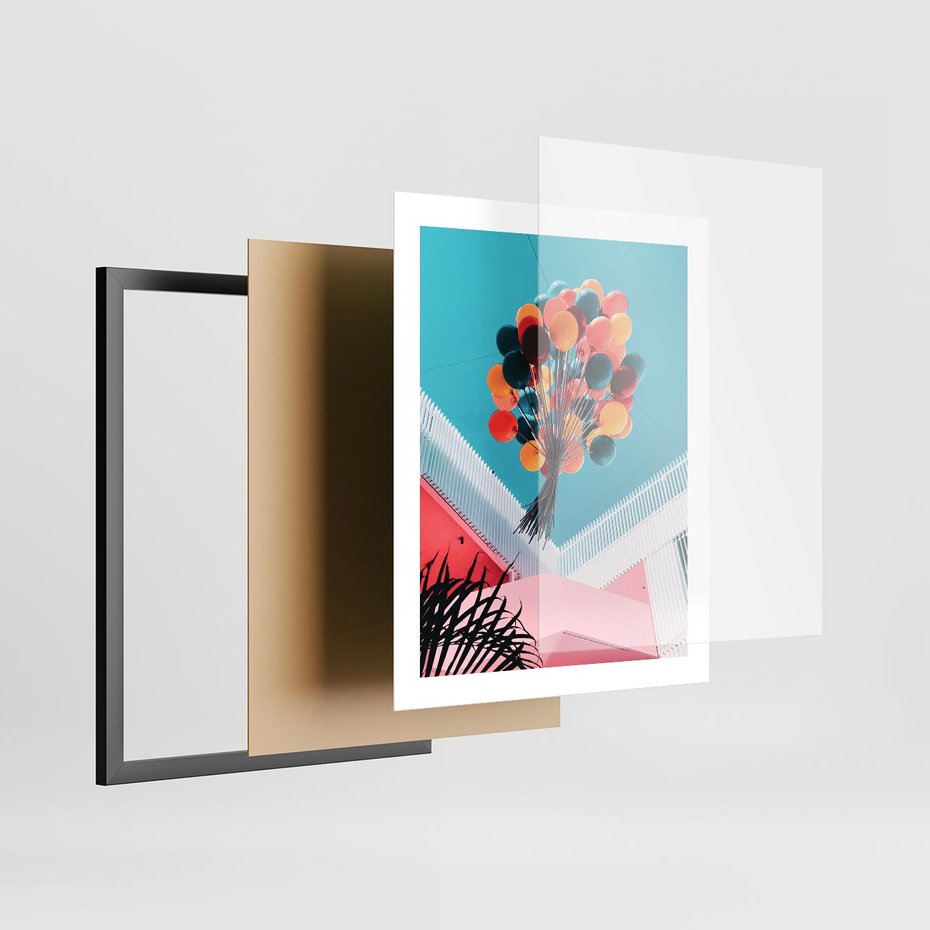 Plakat w ramie 40x50 - Kolorowe Balony Pod Niebem - kolorowe balony na tle niebieskiego nieba - rama czarna