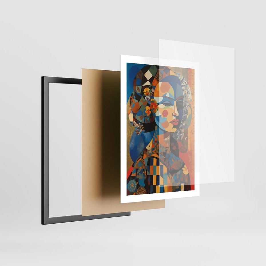 Plakat w ramie 50x70 - Impresje Cichego Szeptu - abstrakcyjny obraz, portret kobiety - rama czarna