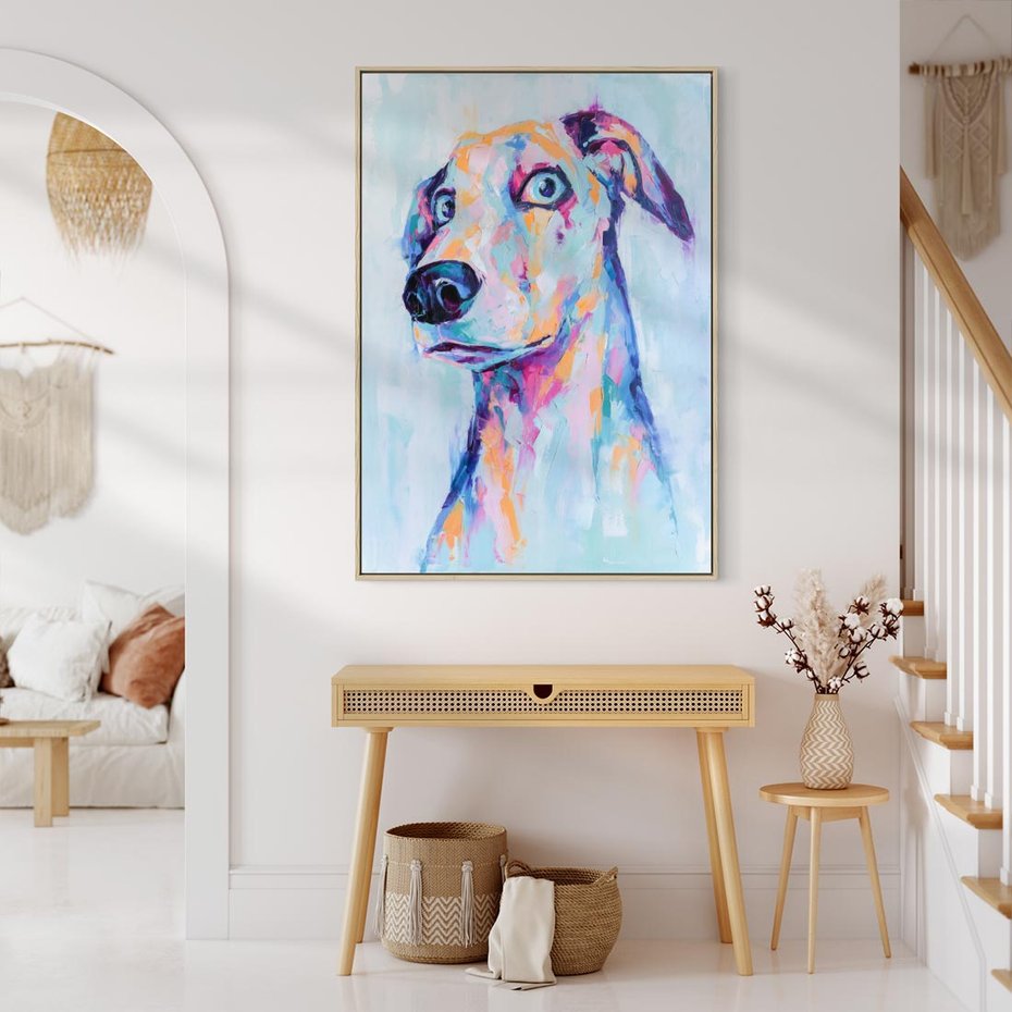 Obraz w ramie 80x120 - Cześć! Jak się Masz? - obraz olejny, zabawna sztuka - rama drewno