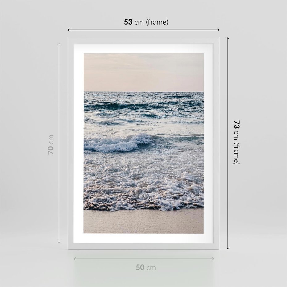 Plakat w ramie 50x70 - Malowniczy Nadmorski Krajobraz - morze, fale - rama biała
