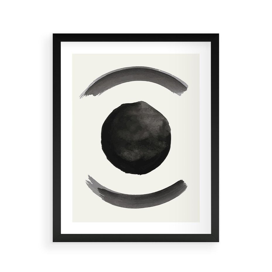 Plakat w ramie 40x50 - Bezczasowe Echo - abstrakcyjne plamy okręgi, akwarelowe - rama czarna