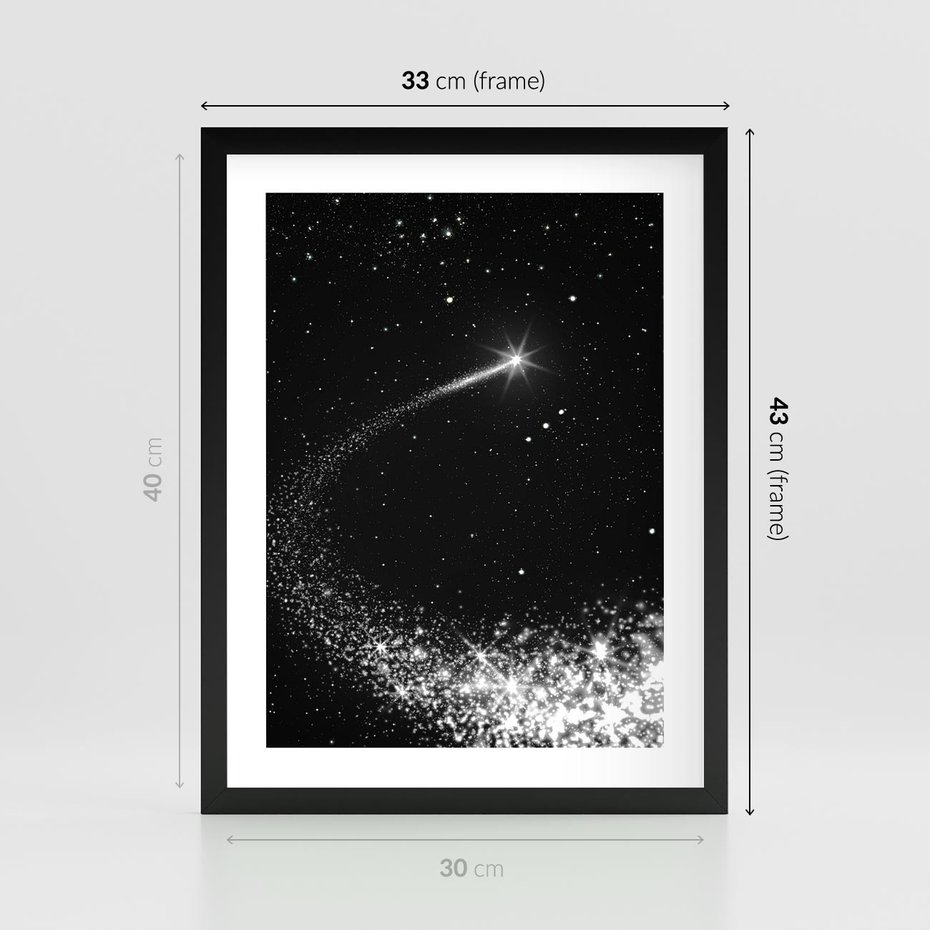 Plakat w ramie 30x40 - Kometa wśród gwiazd - kometa, gwiazdy - rama czarna