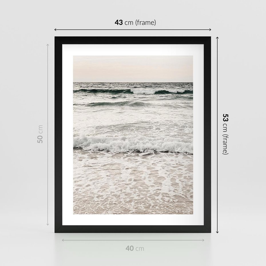 Plakat w ramie 40x50 - Szarość Morza - morze, fale - rama czarna