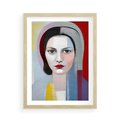 Plakat w ramie 50x70 - Kolorowe Granice Form - abstrakcyjny obraz olejny, portret twarzy kobiety - rama drewno
