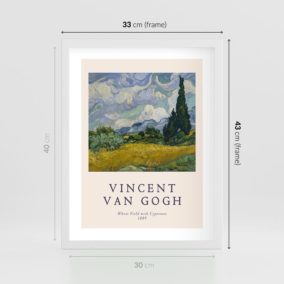 Plakat w ramie 30x40 - Pole z Cyprysami - reprodukcja obrazu, van gogh - rama biała