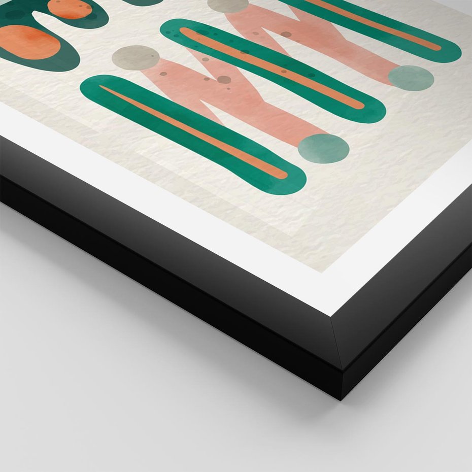 Plakat w ramie 40x50 - Zaklęte Wzory Natury - przypadkowe abstrakcyjne wzory, pomarańczowy i zielony - rama czarna