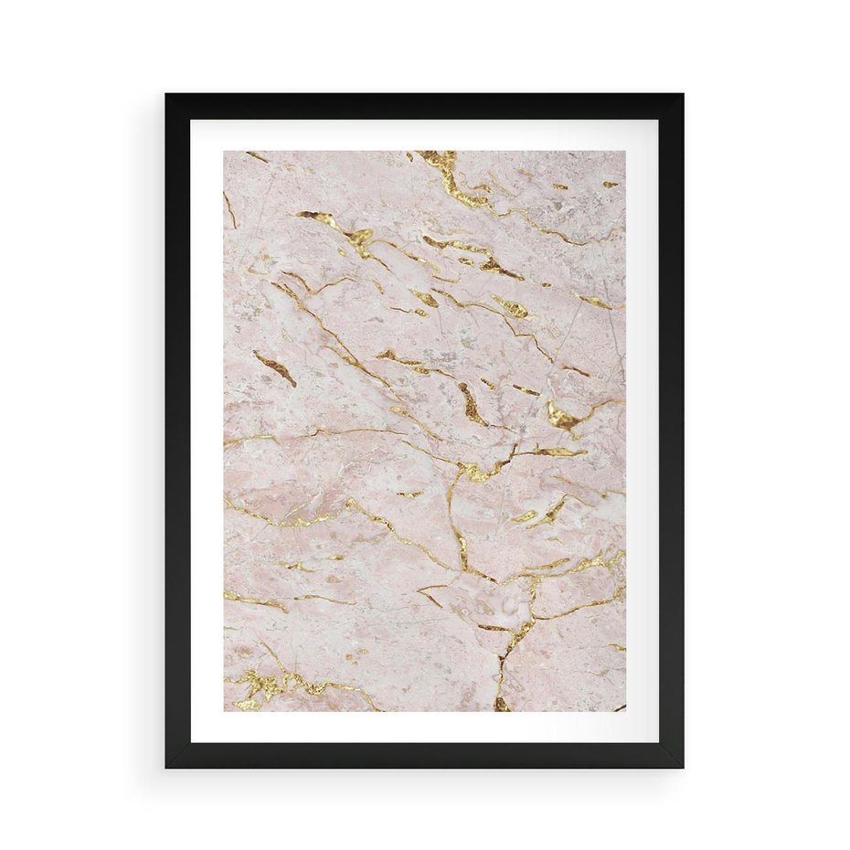 Plakat w ramie 50x70 - Beżowy Marmur i Złoto - marmur, beżowy marmur - rama czarna