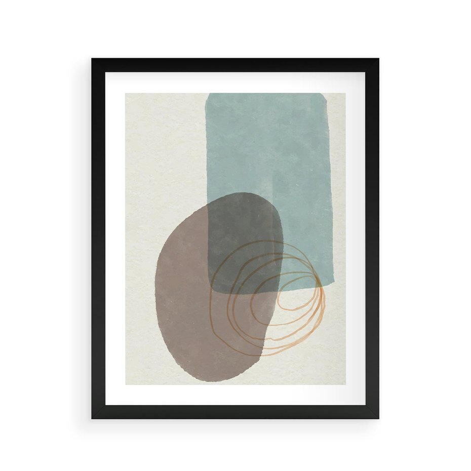 Plakat w ramie 40x50 - Rozkwitające Formy - geometryczne elementy, stonowane ziemiste kolory - rama czarna
