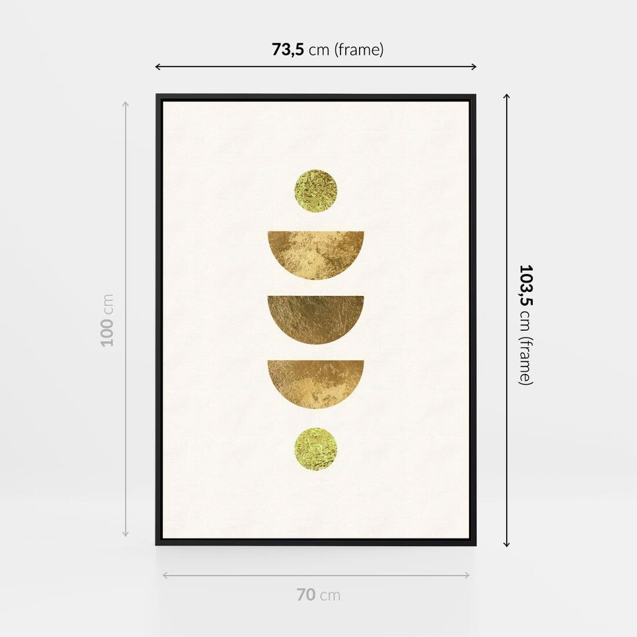 Obraz w ramie 70x100 - Harmonijne Odbicia - geometryczne złote kształty, tekstura - rama czarna