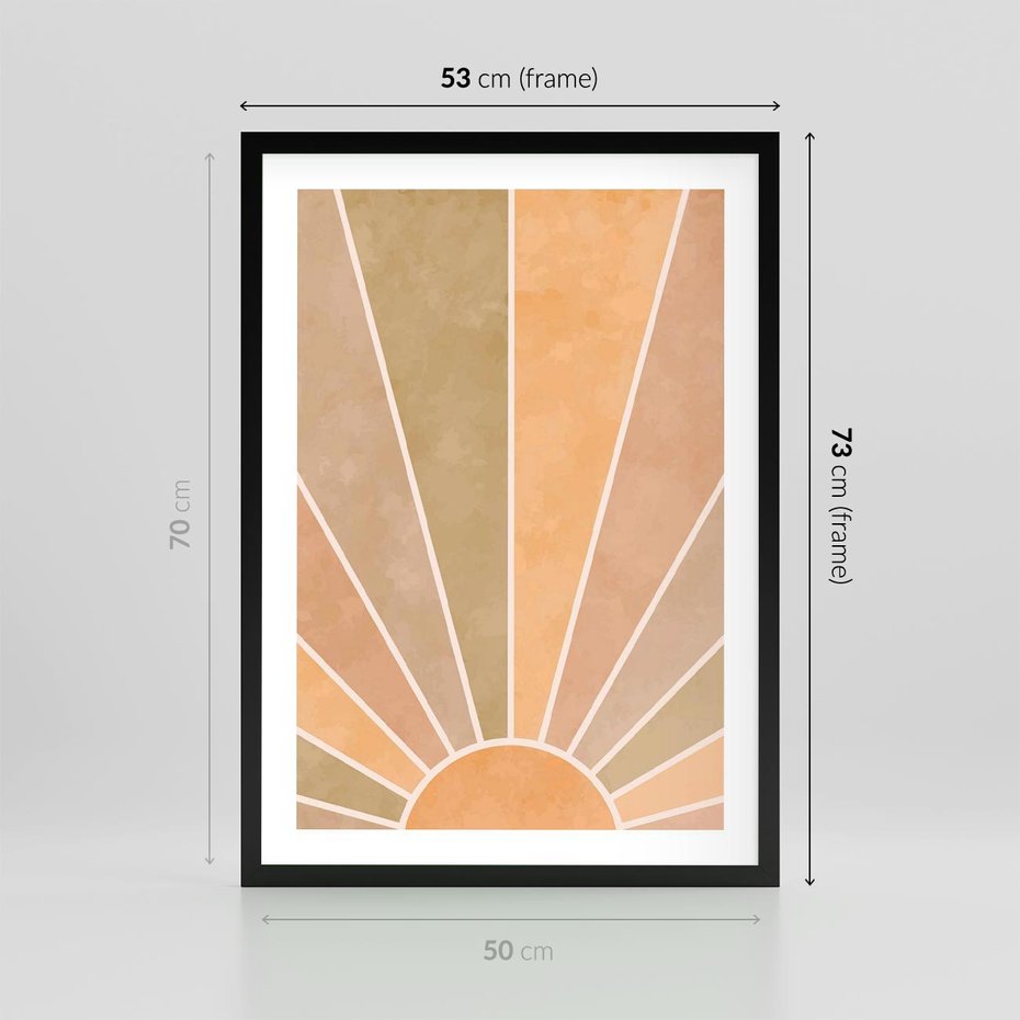 Plakat w ramie 50x70 - Grafika Boho w Odcieniach Pomarańczu - boho słońce, grafika - rama czarna