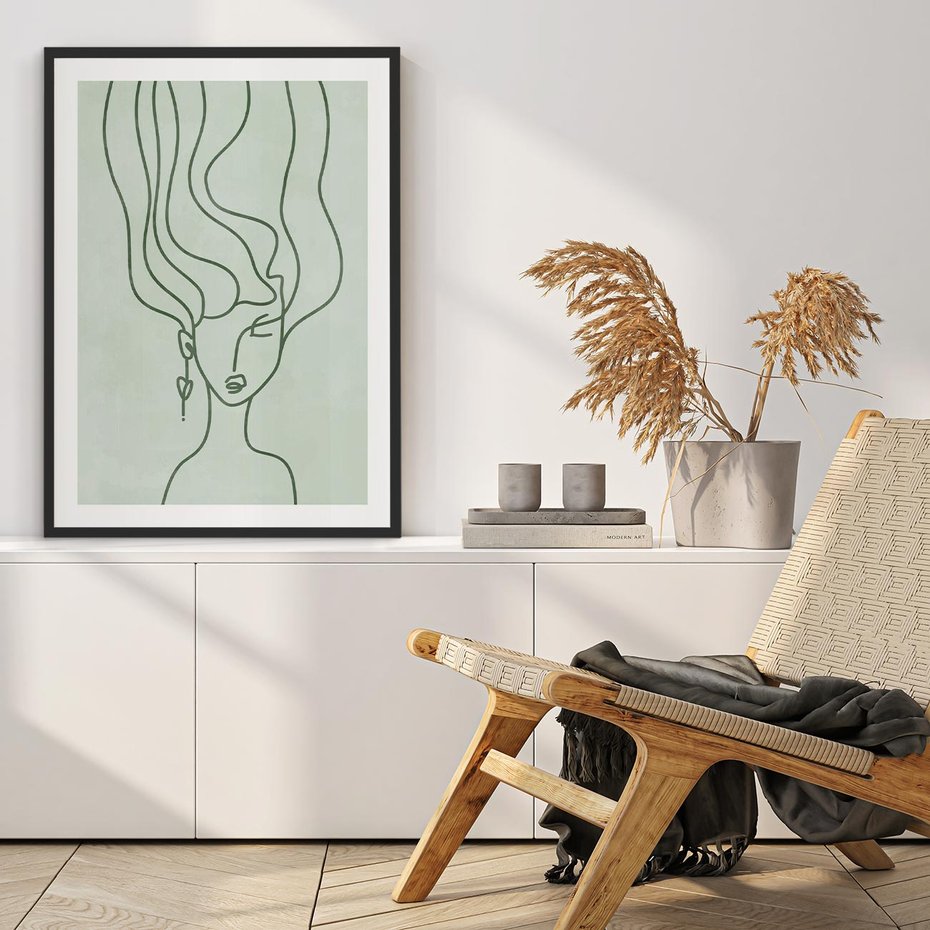 Plakat bez ramy 21x30 - Spokojne Objęcia Natury - abstrakcja, zielony szkic