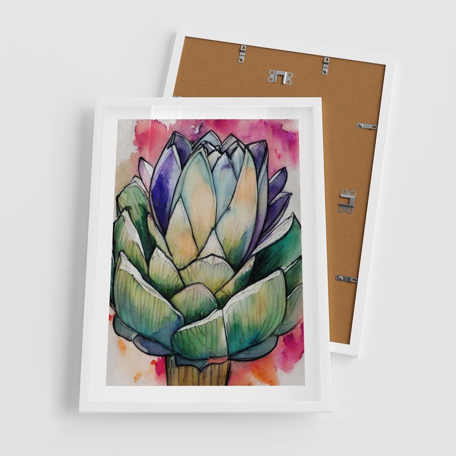 Plakat w ramie 50x70 - Estetyczna Roślina - abstrakcja, akwarela - rama biała