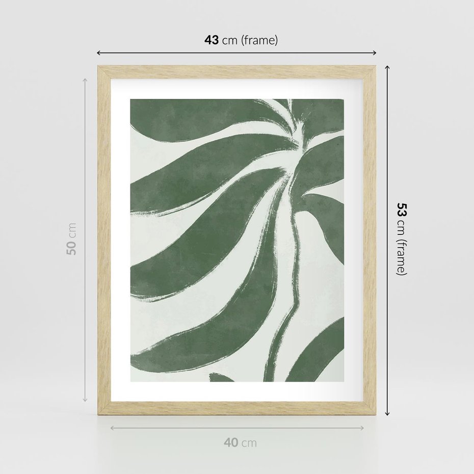 Plakat w ramie 40x50 - Zieleń Wewnętrznego Spokoju - zielony plakat, roślinne inspiracje - rama drewno