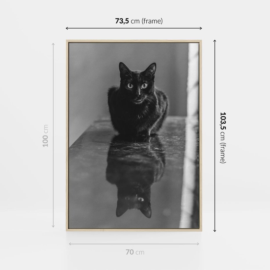 Obraz w ramie 70x100 - Kocie Oczy - kot, czarno białe zdjęcie - rama drewno