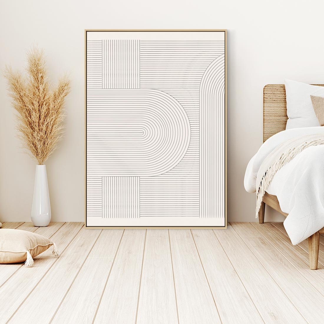 Obraz w ramie 80x120 - Geometryczna Elegancja Mid Century - mid century, minimalizm - rama drewno