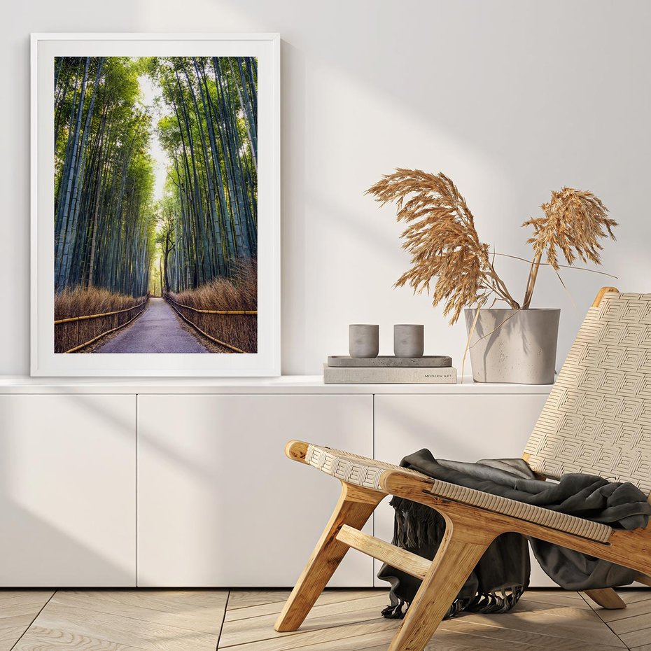 Plakat w ramie 40x50 - Urokliwa dróżka w lesie - las, dróżka - rama biała