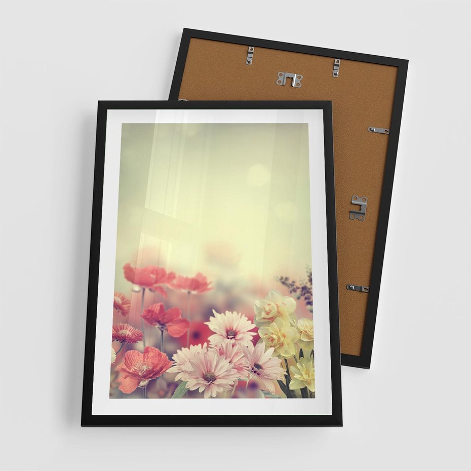 Plakat w ramie 50x70 - Delikatne kwiaty pastelowe - kwiaty, pastelowe - rama czarna