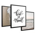 Zestaw obrazy w ramie 50x70 galeria - Plaża, morze, podróż, cytat - rama czarna