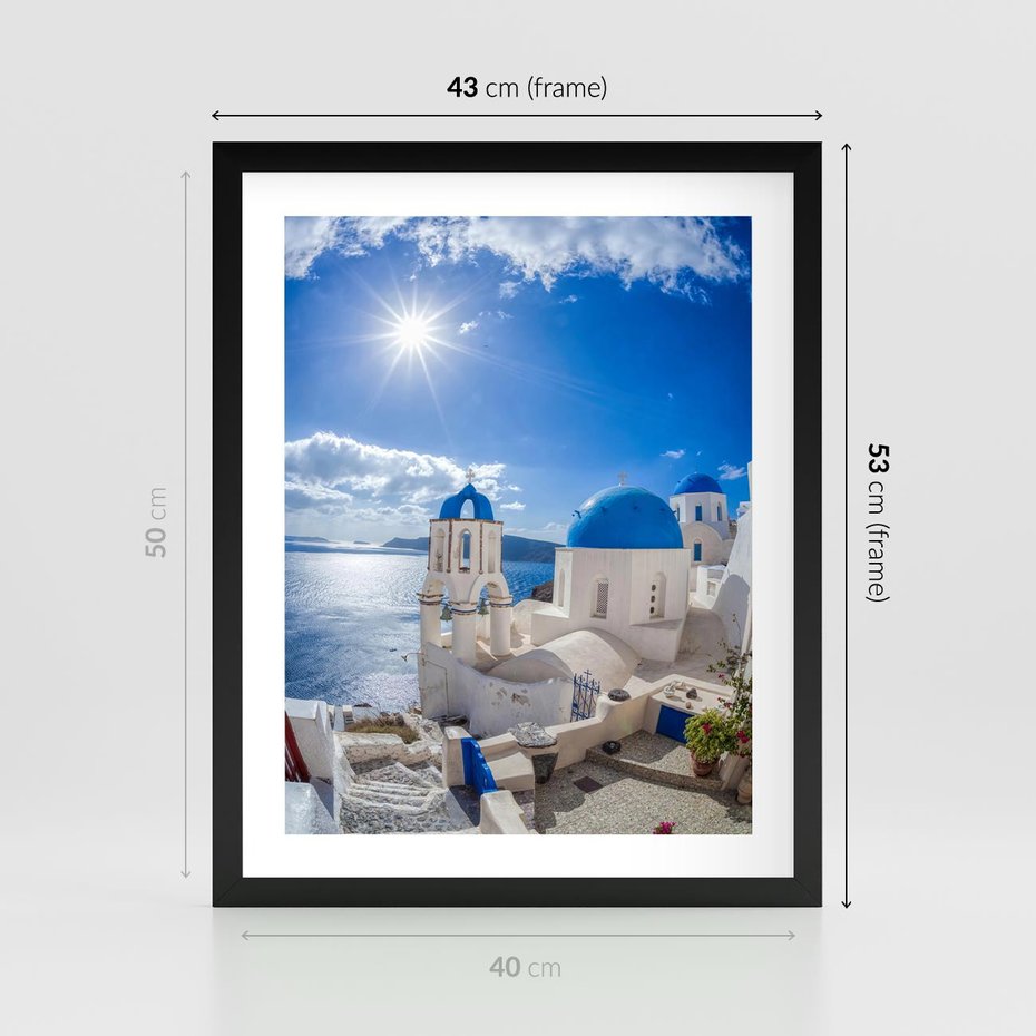 Plakat w ramie 40x50 - Uroki Santorini we Włoszech - Santorini, Włochy - rama czarna