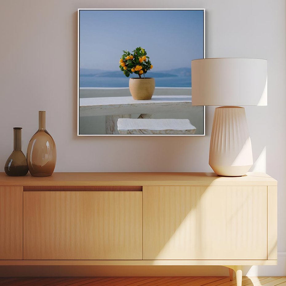 Obraz w ramie 80x80 - Uroki Santorini - Santorini, Grecja - rama biała