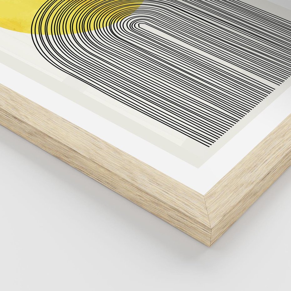 Plakat w ramie 40x50 - Słoneczne Odbicia - geometria, żółte koło - rama drewno