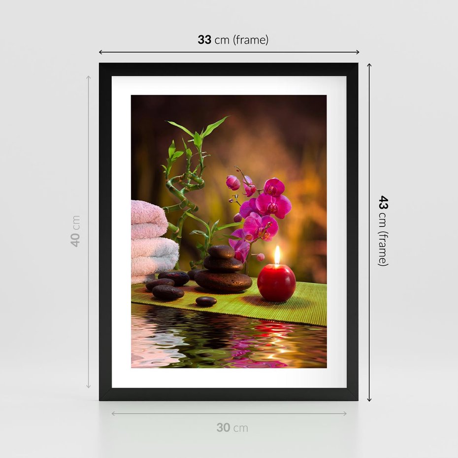 Plakat w ramie 30x40 - Światło Świecących Kwiatów w Spa - spa, świaca - rama czarna