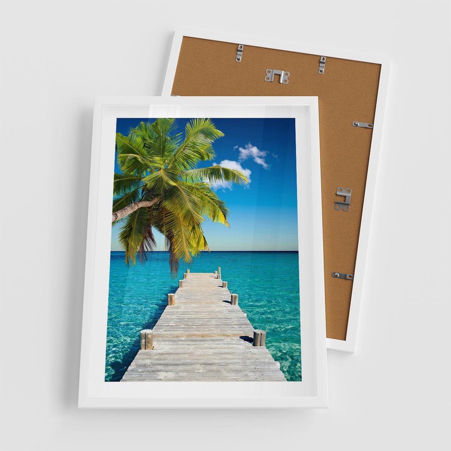 Plakat w ramie 50x70 - Hawajskie Palmy - palma, morze - rama biała