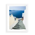 Plakat w ramie 50x70 - Malowniczy urok wyspy - Santorini, schodki - rama biała