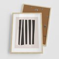 Plakat w ramie 50x70 - Migotliwa Transformacja Form - minimalizm, czarne pasy - rama drewno