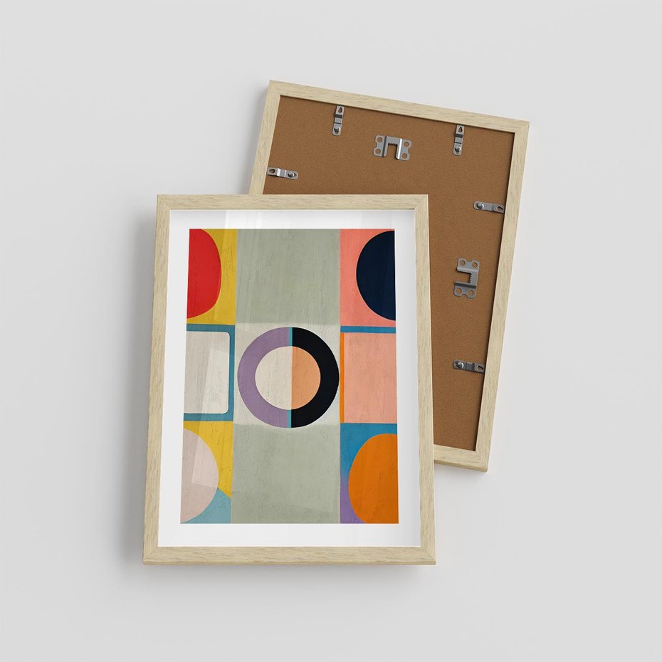 Plakat w ramie 30x40 - Taniec Kształtów Emocji - abstrakcyjne geometryczne kształty, olejny obraz - rama drewno