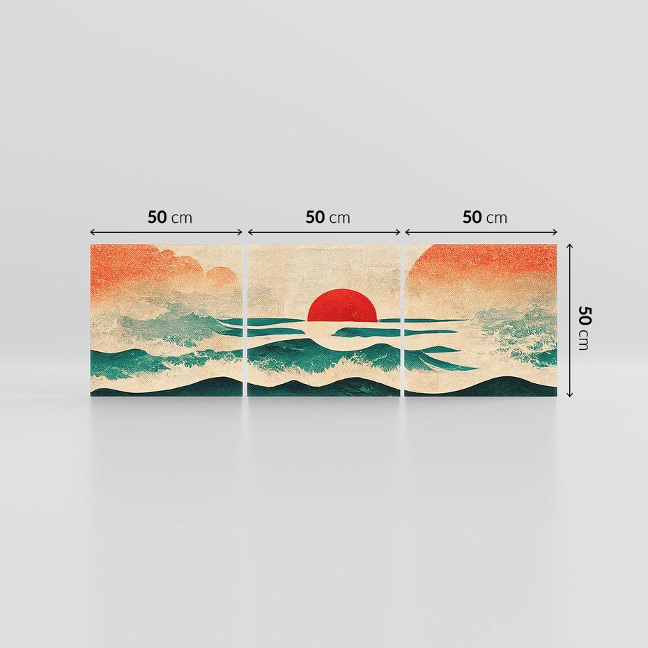 Obraz na płótnie 150x50 - Czerwone Melodie - japońska sztuka, zachód słońca nad oceanem