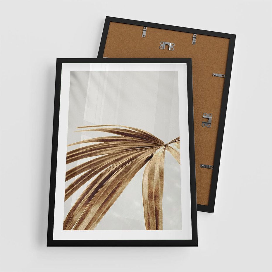 Plakat w ramie 50x70 - Egzotyczny Blask - złote, liście - rama czarna