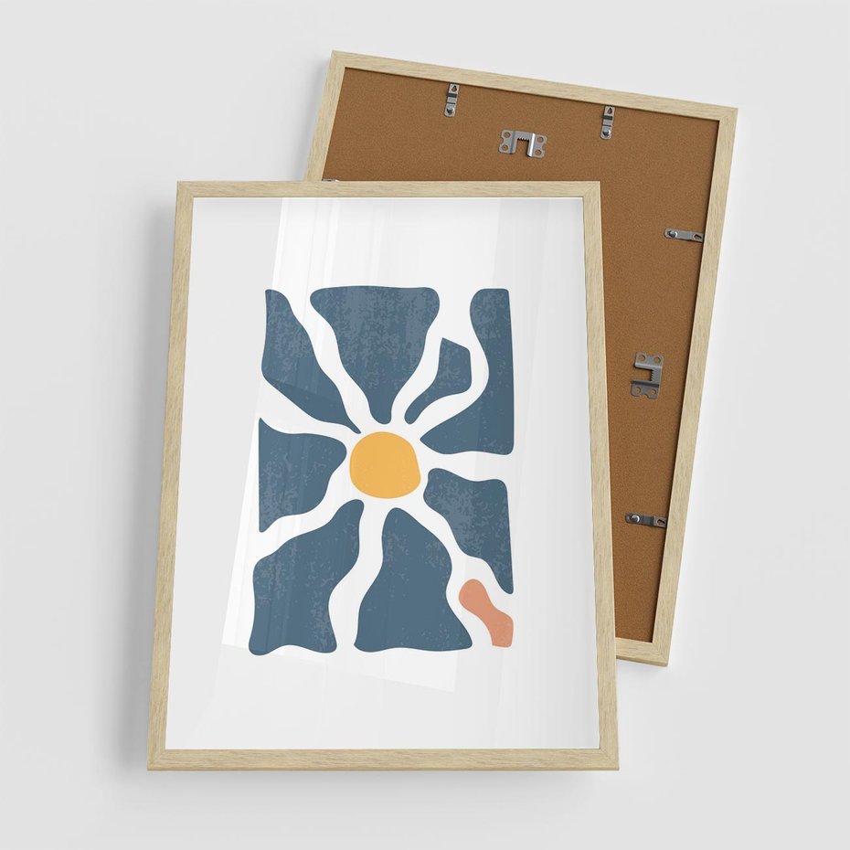 Plakat w ramie 50x70 - Kwiatowy Rezonans - nowoczesna kwiatowa grafika, styl retro - rama drewno