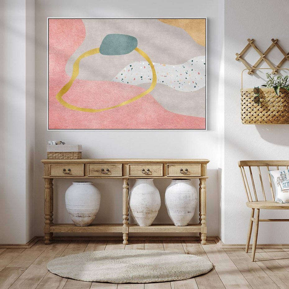 Obraz w ramie 70x50 - Ekspresja w ruchu pędzla - abstrakcja, połączenie kształtów - rama biała