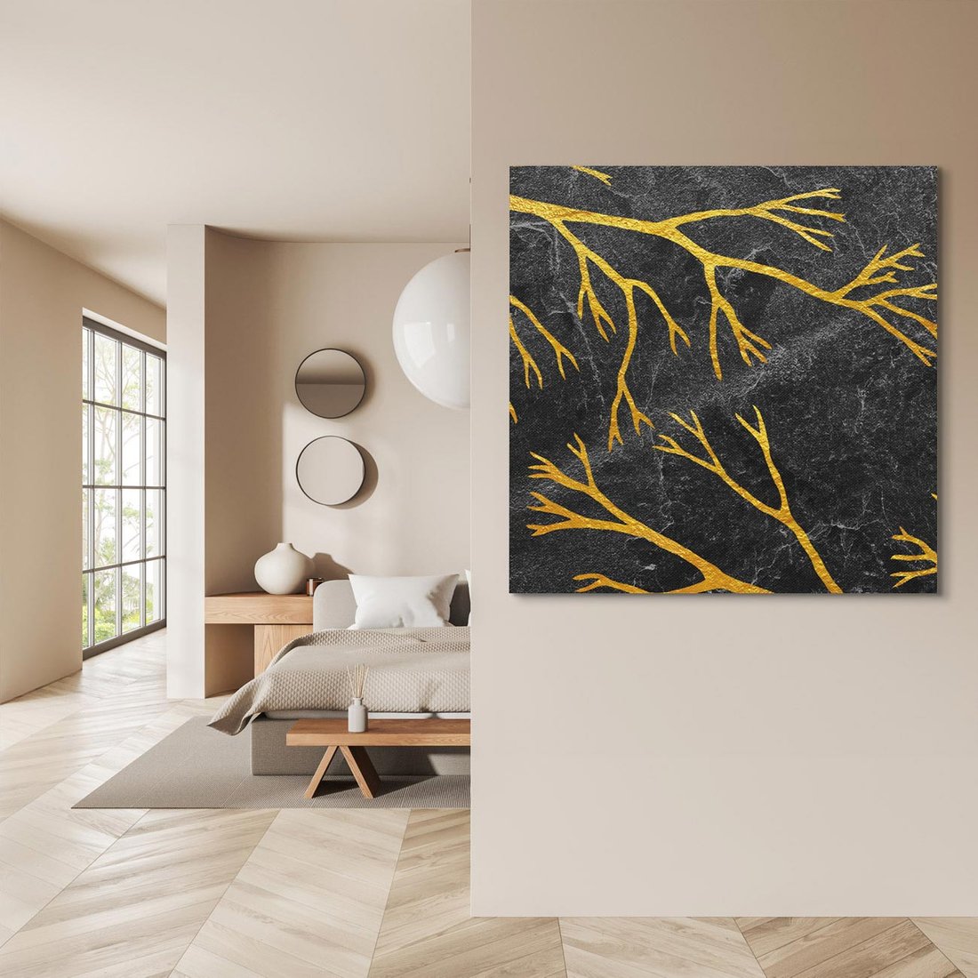 Obraz na płótnie 70x70 - Marmurowe Drzewa Snu - złote gałęzie, drzewa