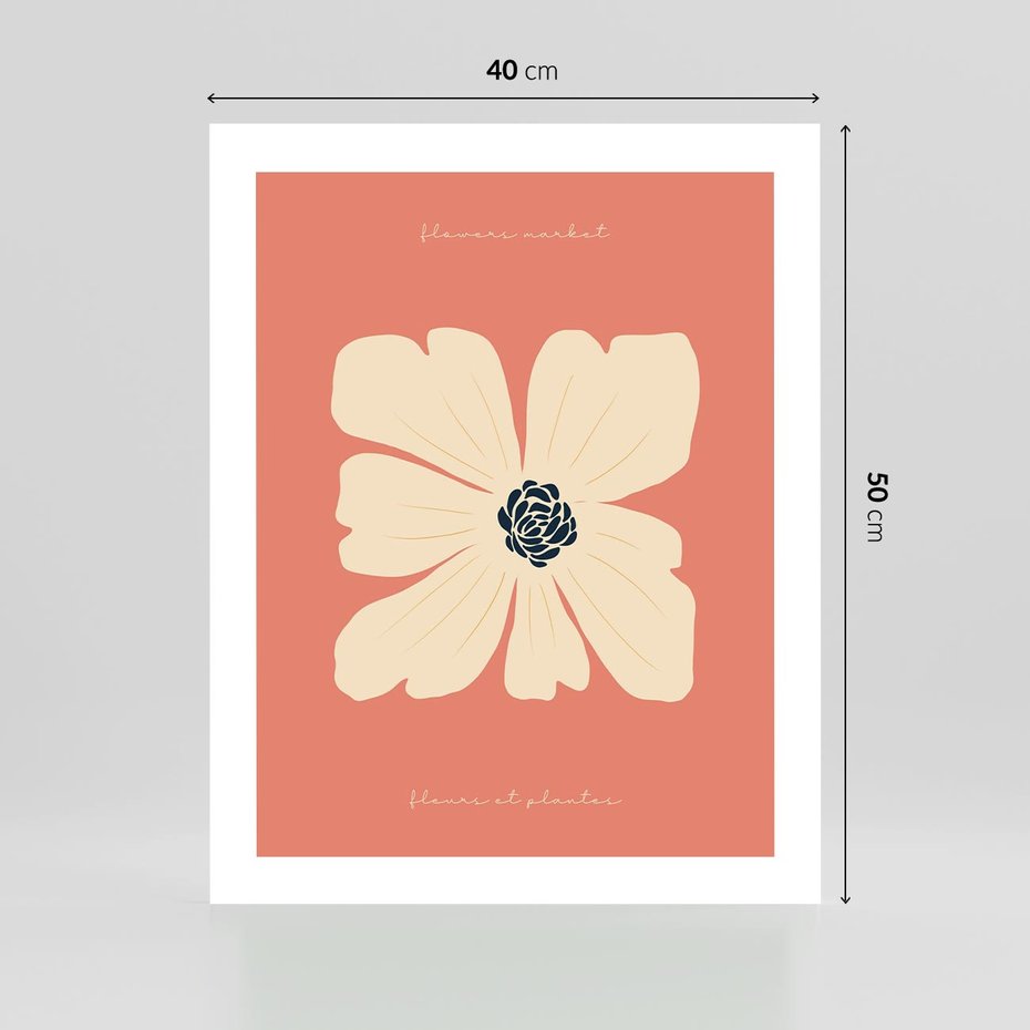 Plakat bez ramy 40x50 - Malowane Kolorowe Echa - minimalistyczna grafika, biały kwiat na różowym tle