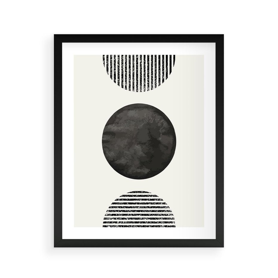 Plakat w ramie 40x50 - Tajemnicza Kompozycja - abstrakcyjne czarno białe formy, minimalizm - rama czarna