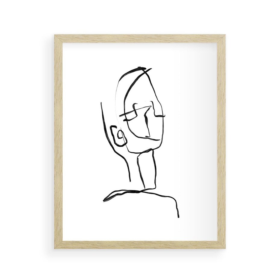 Plakat w ramie 40x50 - Migotliwe Widzenia - szkic twarzy, minimalistyczny niewyraźny - rama drewno
