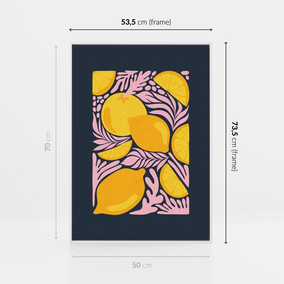 Obraz w ramie 50x70 - Kreatywne Rytmy - granatowe tło, nowoczesna kompozycja - rama biała