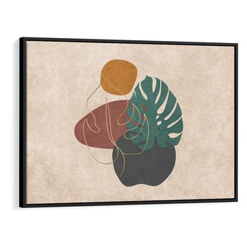 Obraz w ramie 70x50 - Akwarelowa Magia Liści - grafika, styl mid century - rama czarna