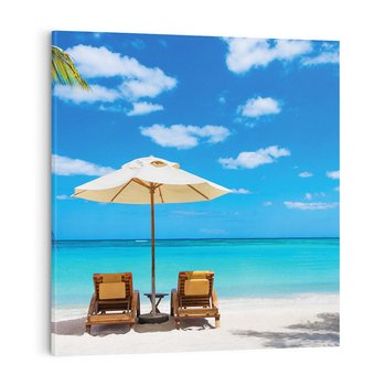 Obraz na płótnie 70x70 - Urok palmowego raju - plaża, palma