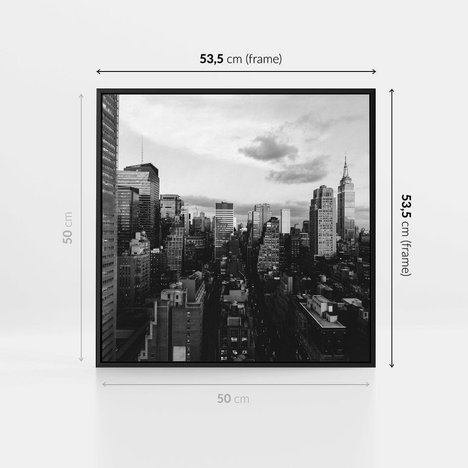Obraz w ramie 50x50 - Wibracje Miejskiego Życia - miasto, wieżowce - rama czarna