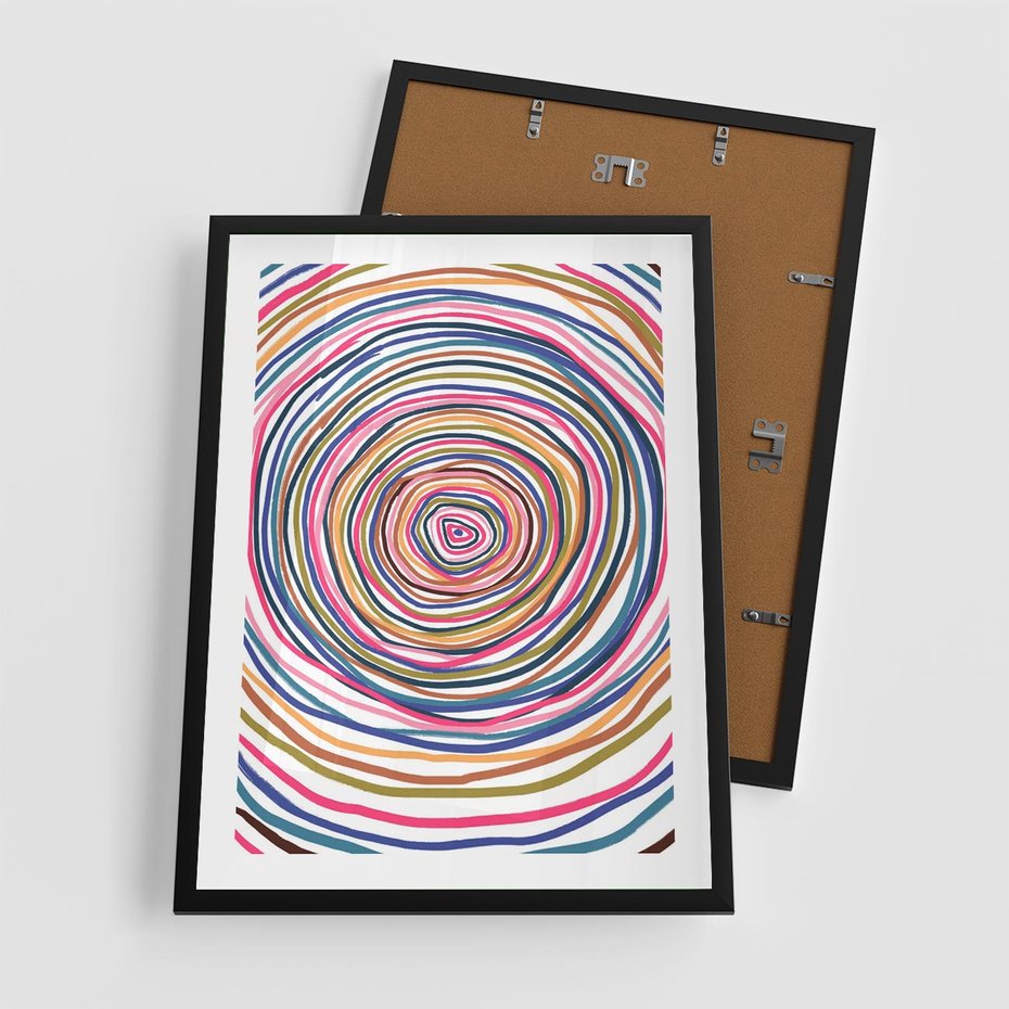 Plakat w ramie 50x70 - Cyrkulująca Harmonia - kolorowe etniczne wzory, tęczowe żywe kolory - rama czarna