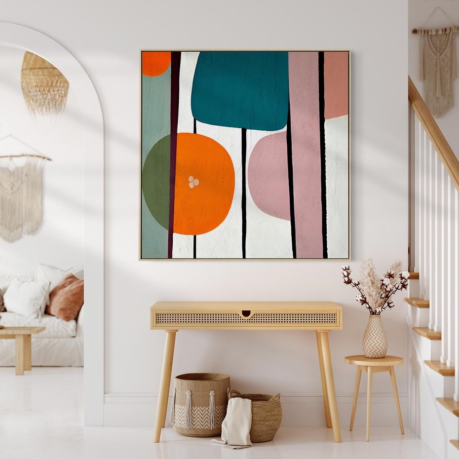 Obraz w ramie 80x80 - Migotliwa Aura Serca - abstrakcyjny obraz olejny, dziwne formy - rama drewno