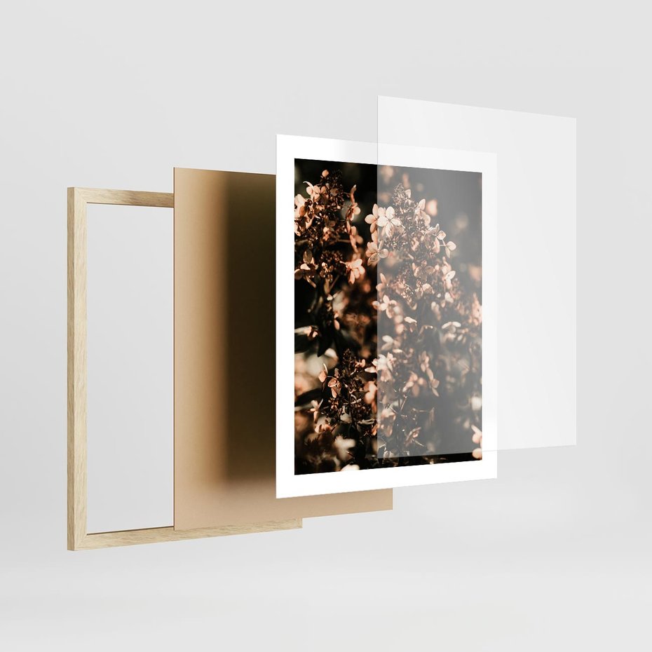 Plakat w ramie 40x50 - Sucha Kompozycja Kwiatów - suche kwiaty hortensji - rama drewno