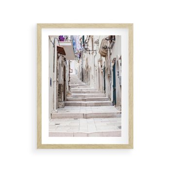 Plakat w ramie 50x70 - Urokliwa uliczka w perspektywie - uliczka, perspektywa - rama drewno