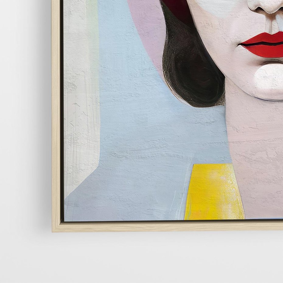 Obraz w ramie 80x80 - Kolorowe Granice Form - abstrakcyjny obraz olejny, portret twarzy kobiety - rama drewno