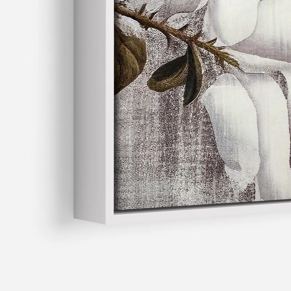 Obraz w ramie 50x50 - Tekstura Kwiatu - białe kwiaty, duży kwiat - rama biała