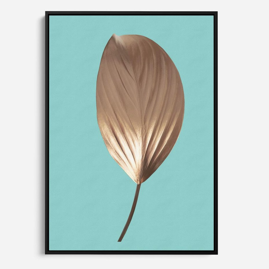 Obraz w ramie 50x70 - Delikatna Harmonia - złote, liście - rama czarna